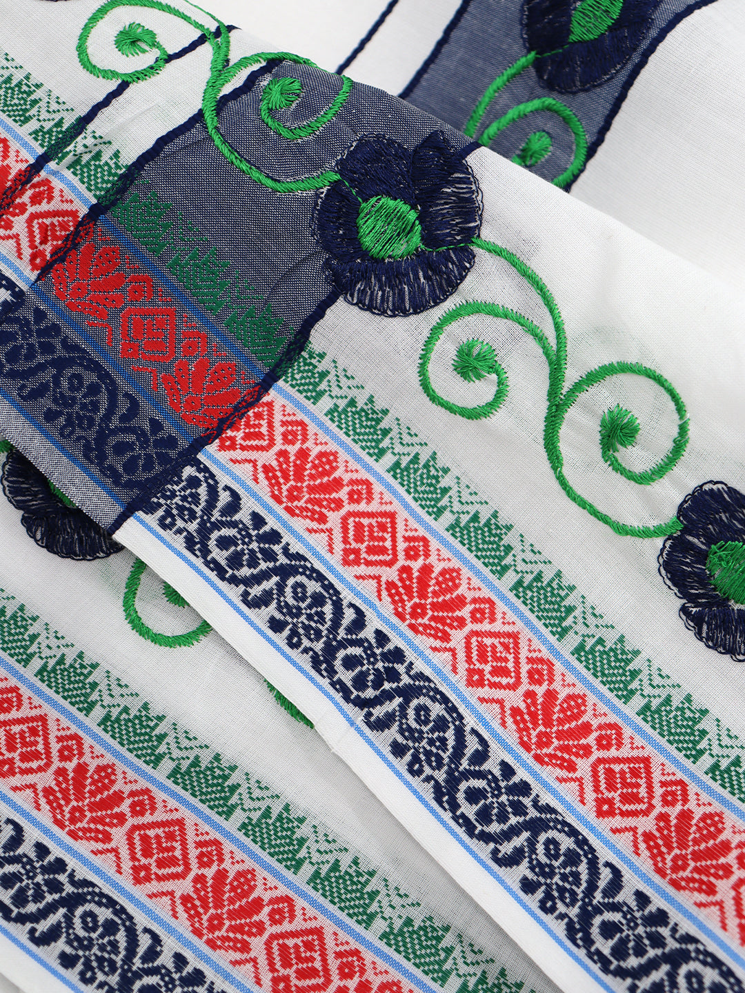 Men 100% Cotton Navy Fancy Border Panchakacham Set White(9+5)