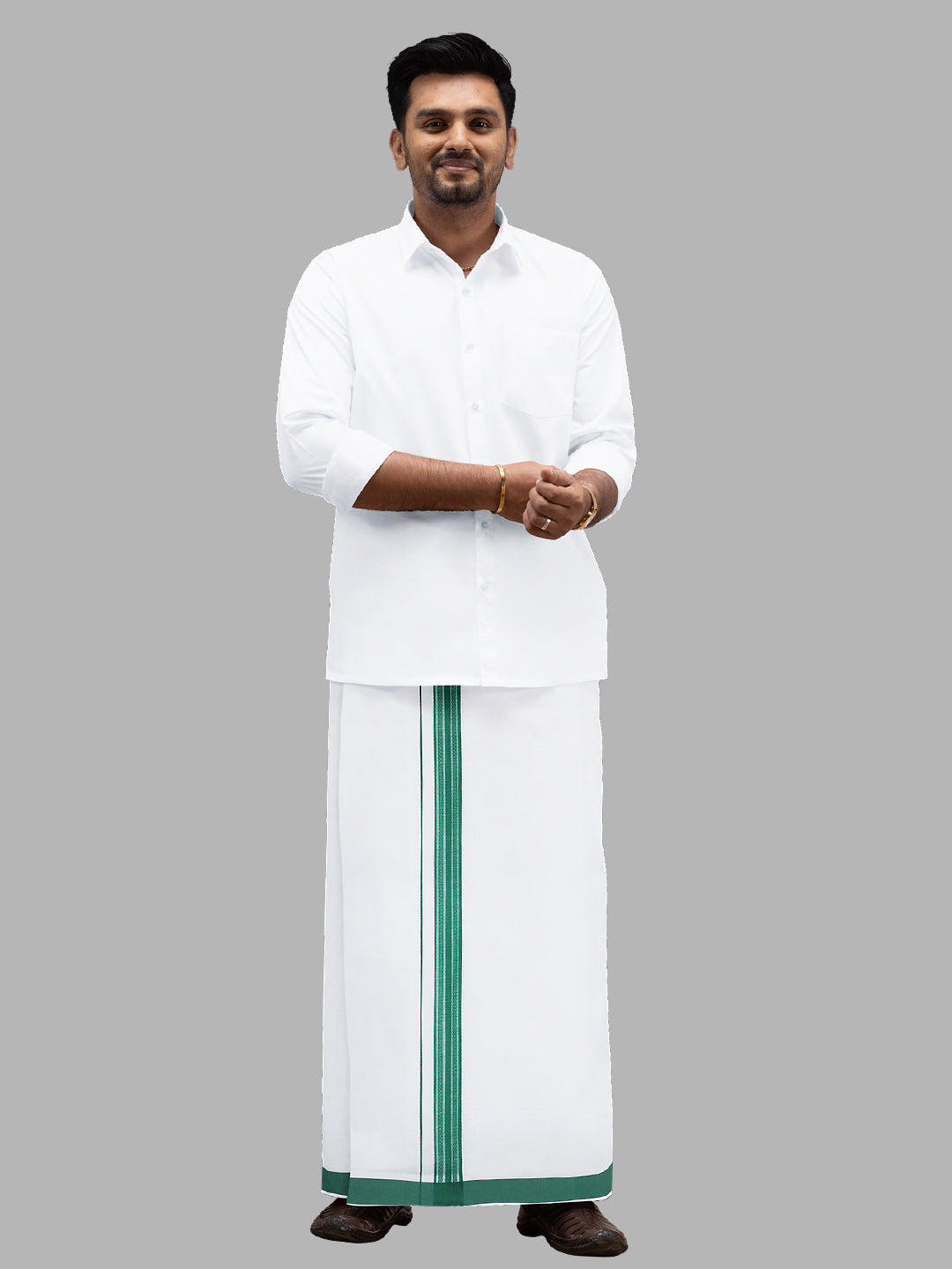 Men Green Fancy Border Single Layer Adjustable Pocket Dhoti GACF16