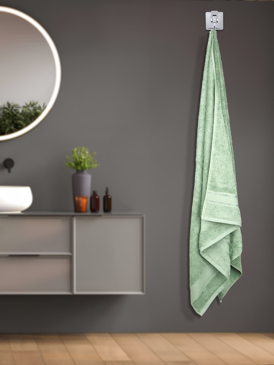 Premium Soft & Absorbent Cotton Bamboo Light Green Terry Bath Towel BC2-View three