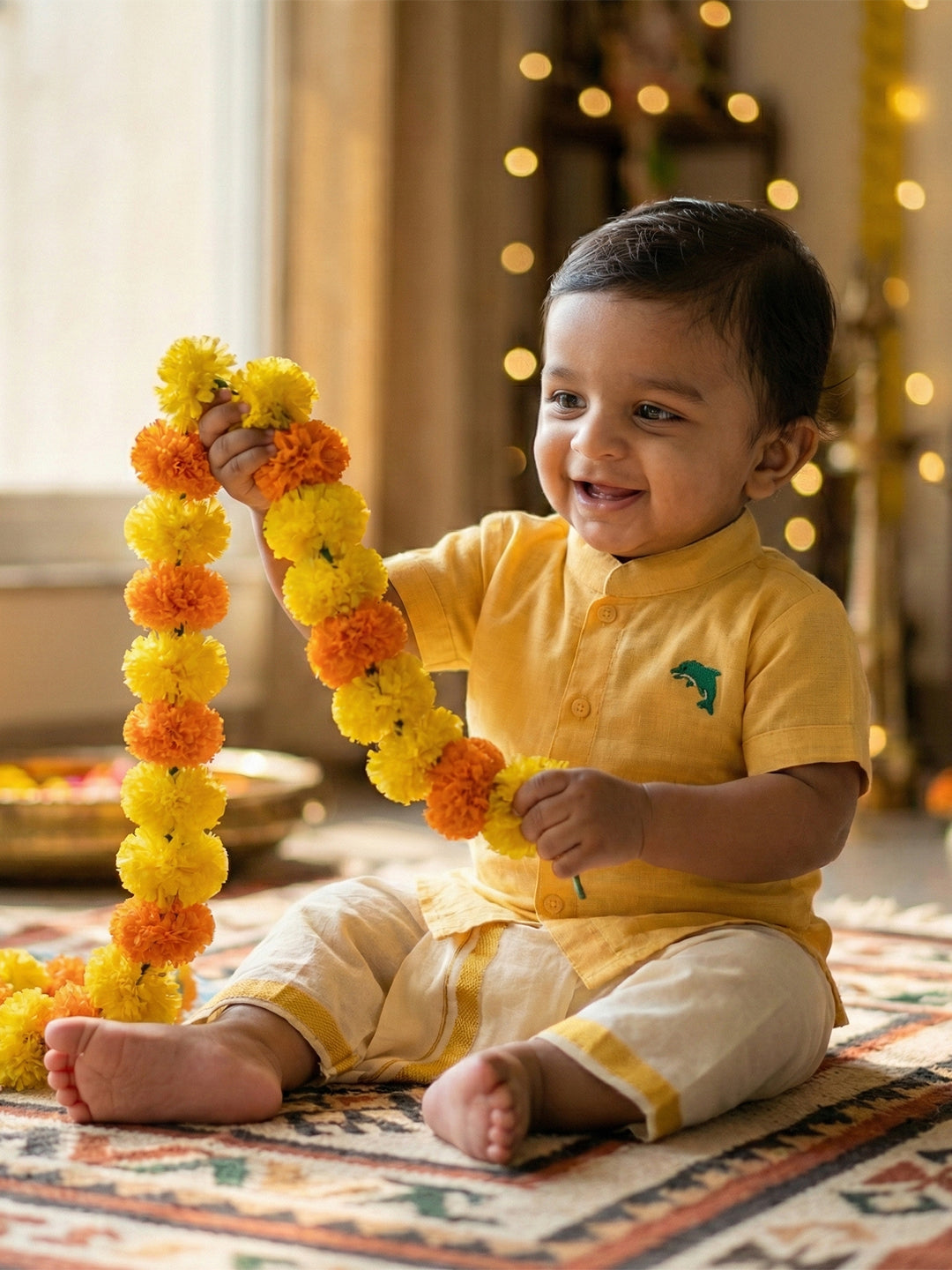 Born Baby Shirt with Pant and Panchakacham Set Yellow G18