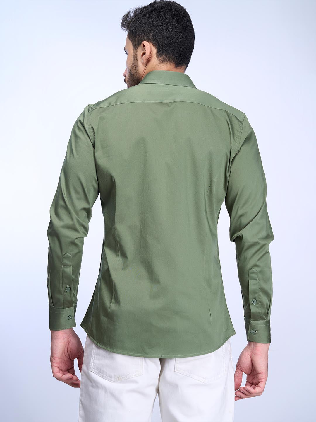 Mens Slim Fit Green Full Sleeves Shirt