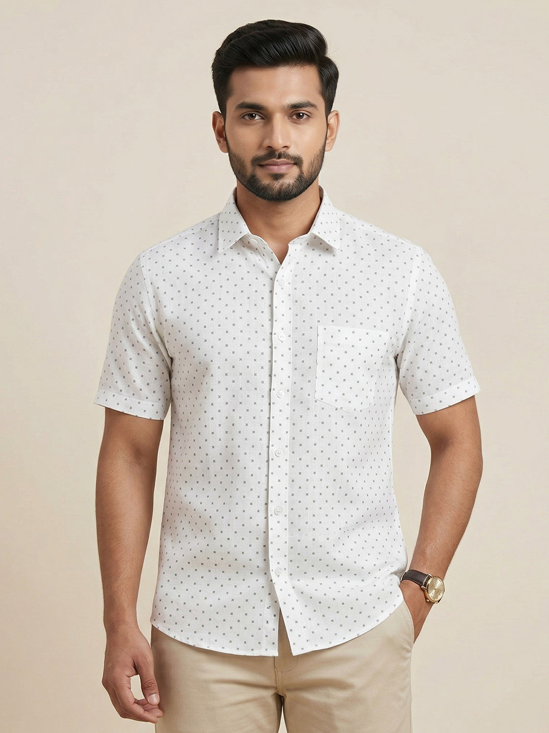Men Cotton Blend Printed White Shirt T66 APT7