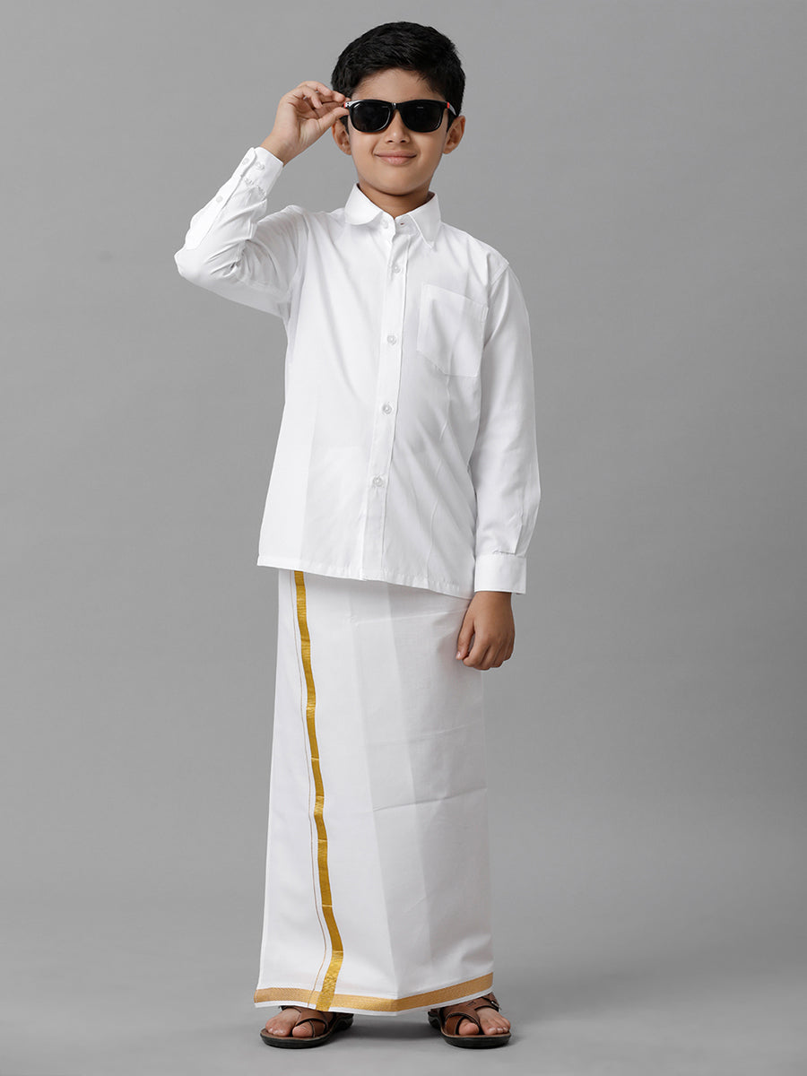 Boys Cotton Full Sleeves White Shirt - Full View