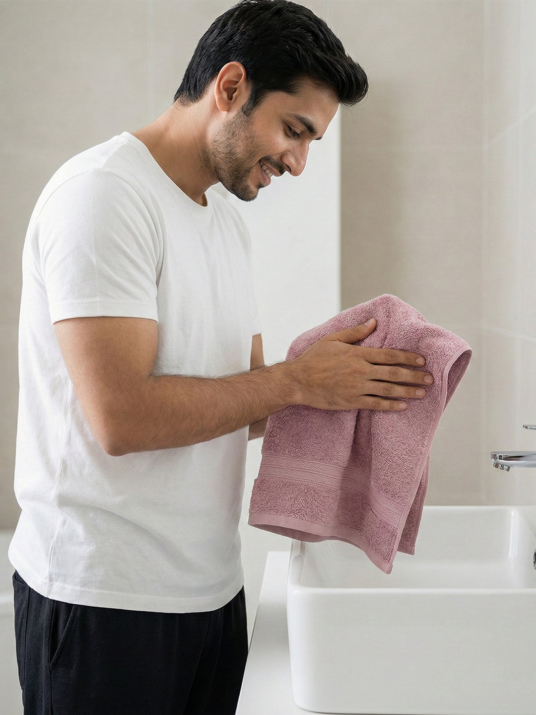 You & Me Premium Soft Terry Cotton Couple Bath, Face & Hand Towels Lilac (Pack Of 6)