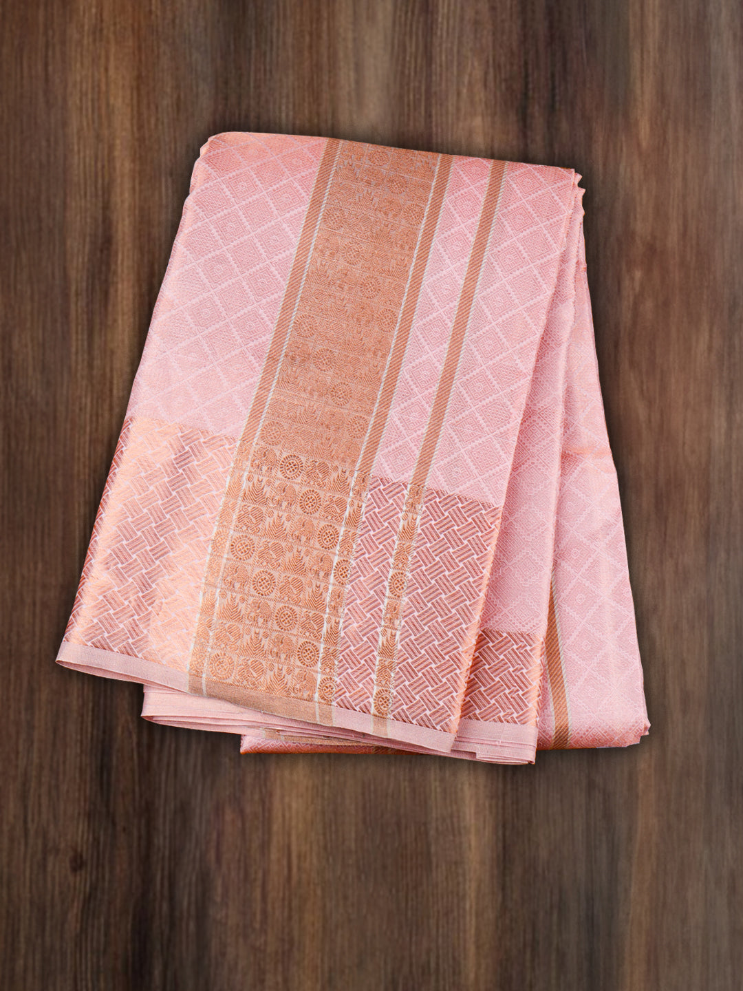 Men Pure Silk Dhoti and Towel Set with 5" inch Copper Jari Border Thirukalyan