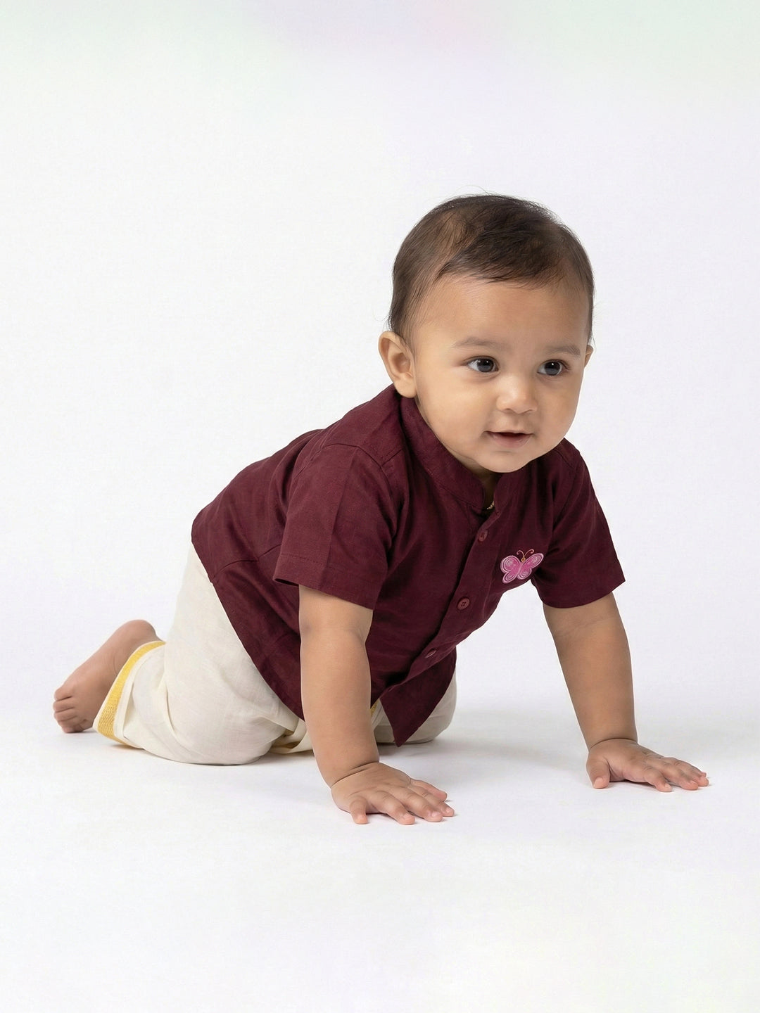 Born Baby Shirt with Pant and Panchakacham Set Maroon G12