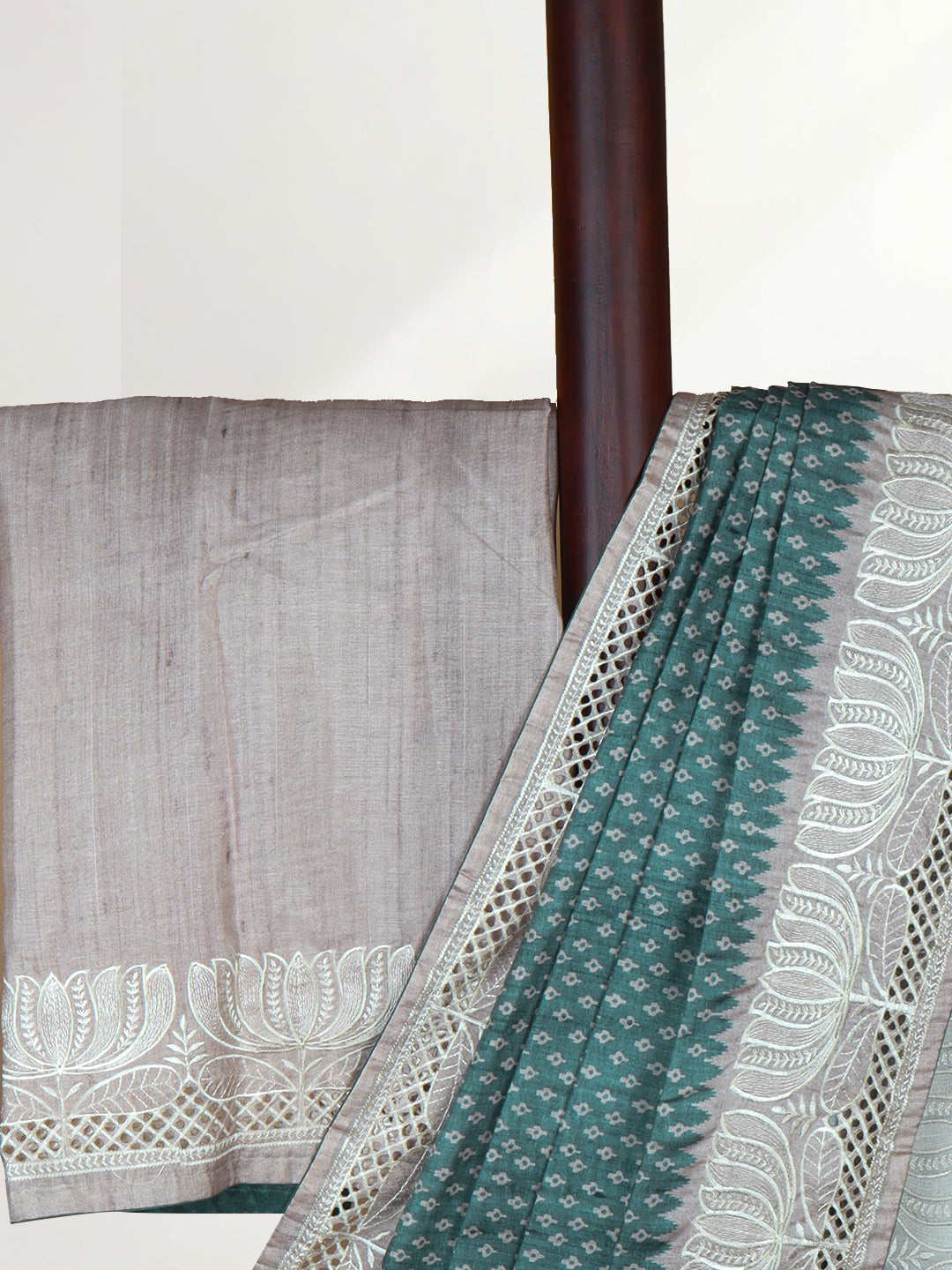Women Teal Blue Semi Tussar Saree ST274