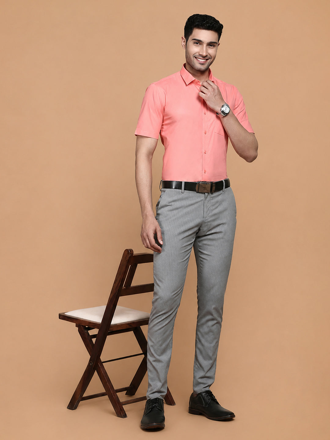 Cotton Spandex Light Pink 2 Way Stretch Smart Fit Shirt LY9