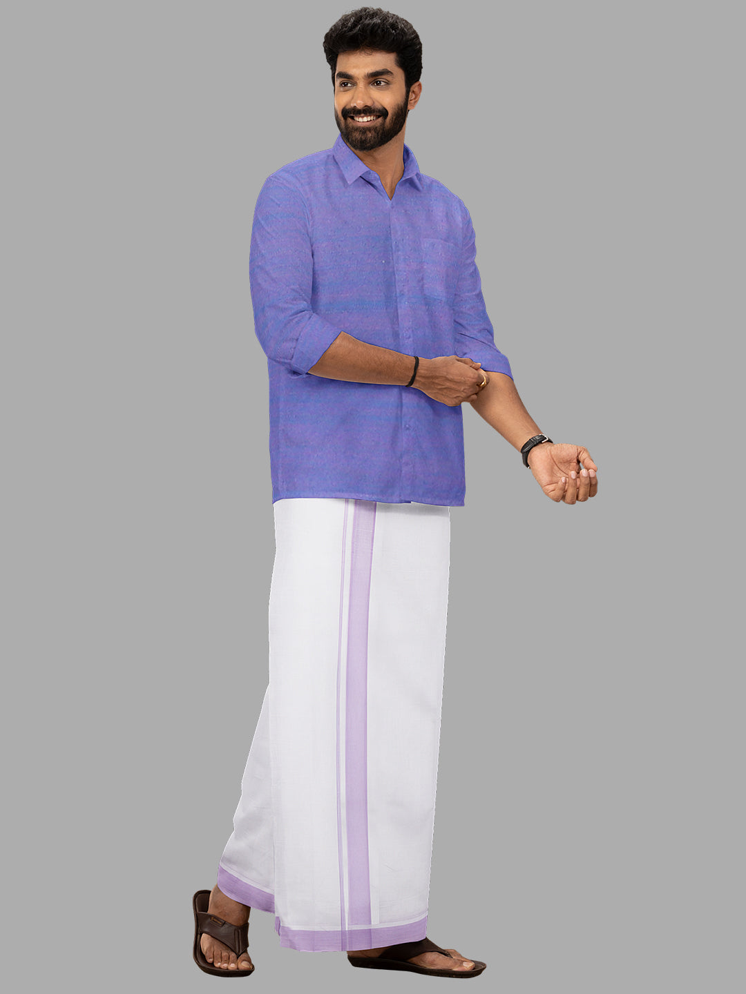 Mens Lavender Fancy Border Double Dhoti Mountain Plain MP02