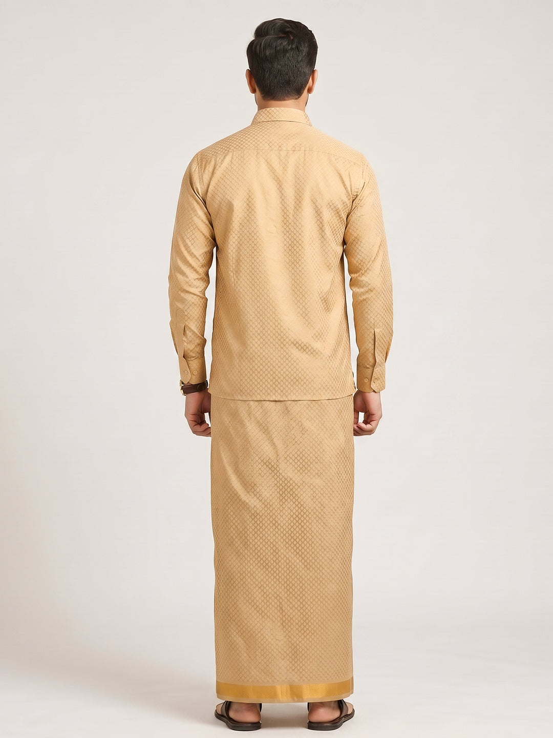 Couple Combo Gold Shirt & Dhoti Set with Saree KLS47