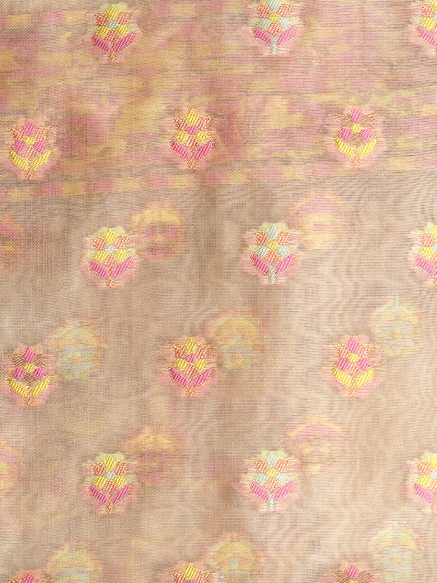 Women Stylish Flower Printed Semi Silk Sandal Saree with Tussle SS76-Pattern view