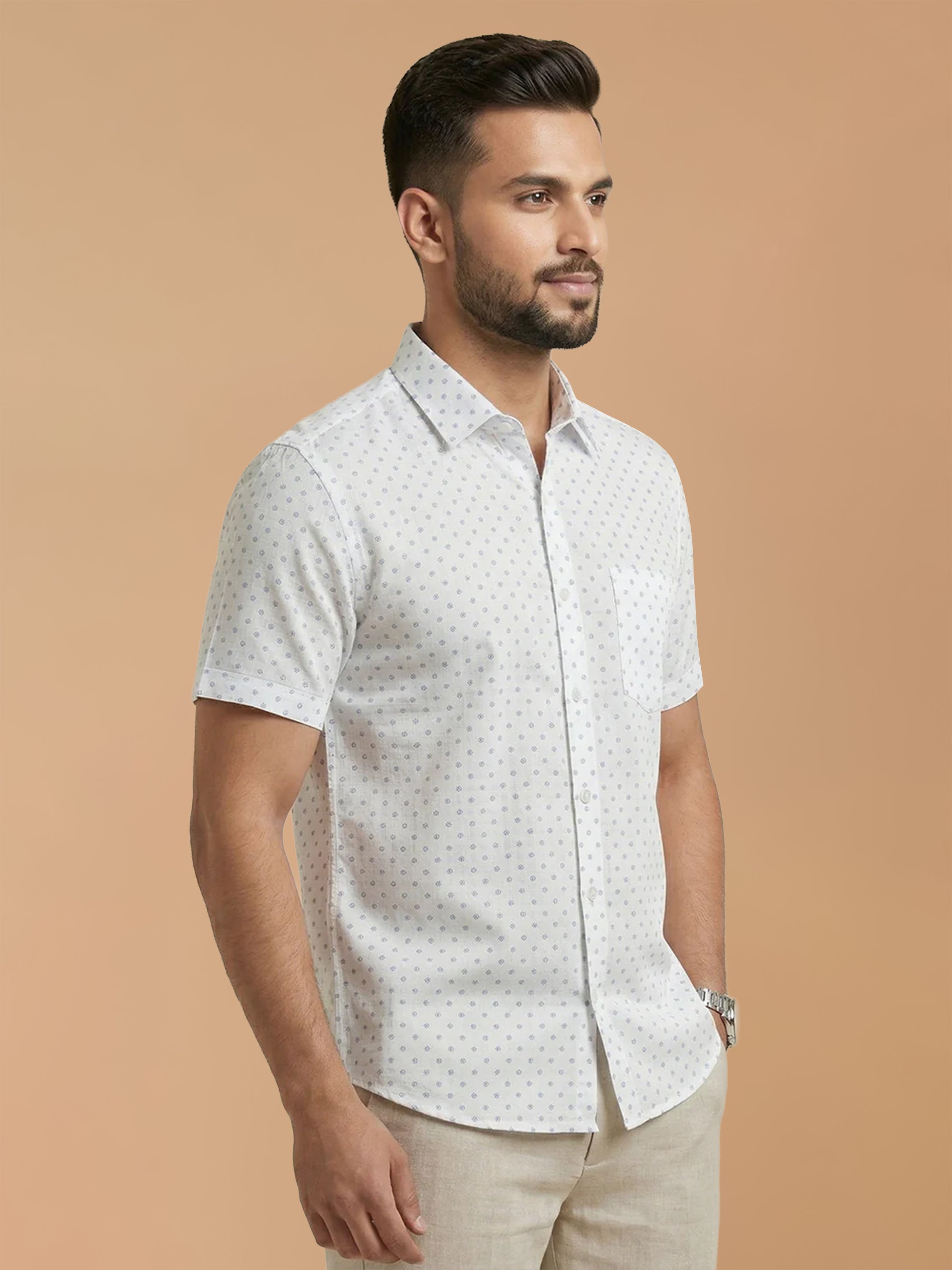Cotton Rich White Printed Regular Fit Shirt T66 APT13