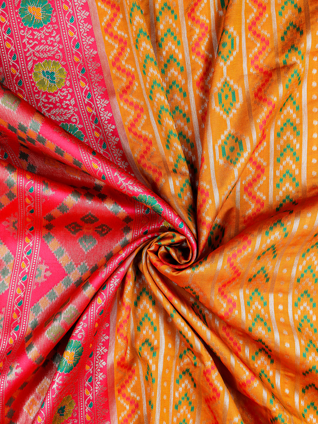 Women Elegant Semi Soft Silk Mustard Saree with Contrast Pink Pallu SS68-Zoom view