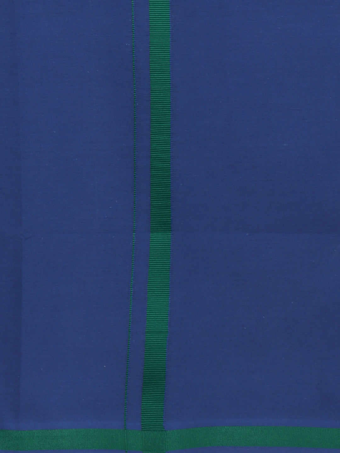 Men Cotton Blend Single Layer Blue Dhoti & Towel Set with Green Border Poojan