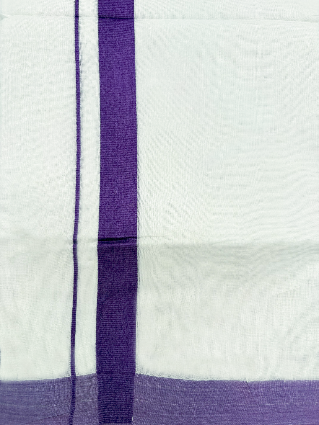 Double Layer 100% Cotton White Dhoti with Violet Border - RS06