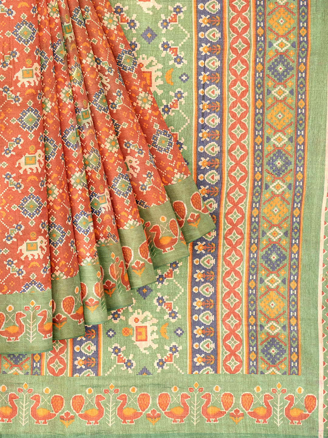 Women Green With Orange Colour Stylish Art Silk Fancy Jari Border Saree SS107