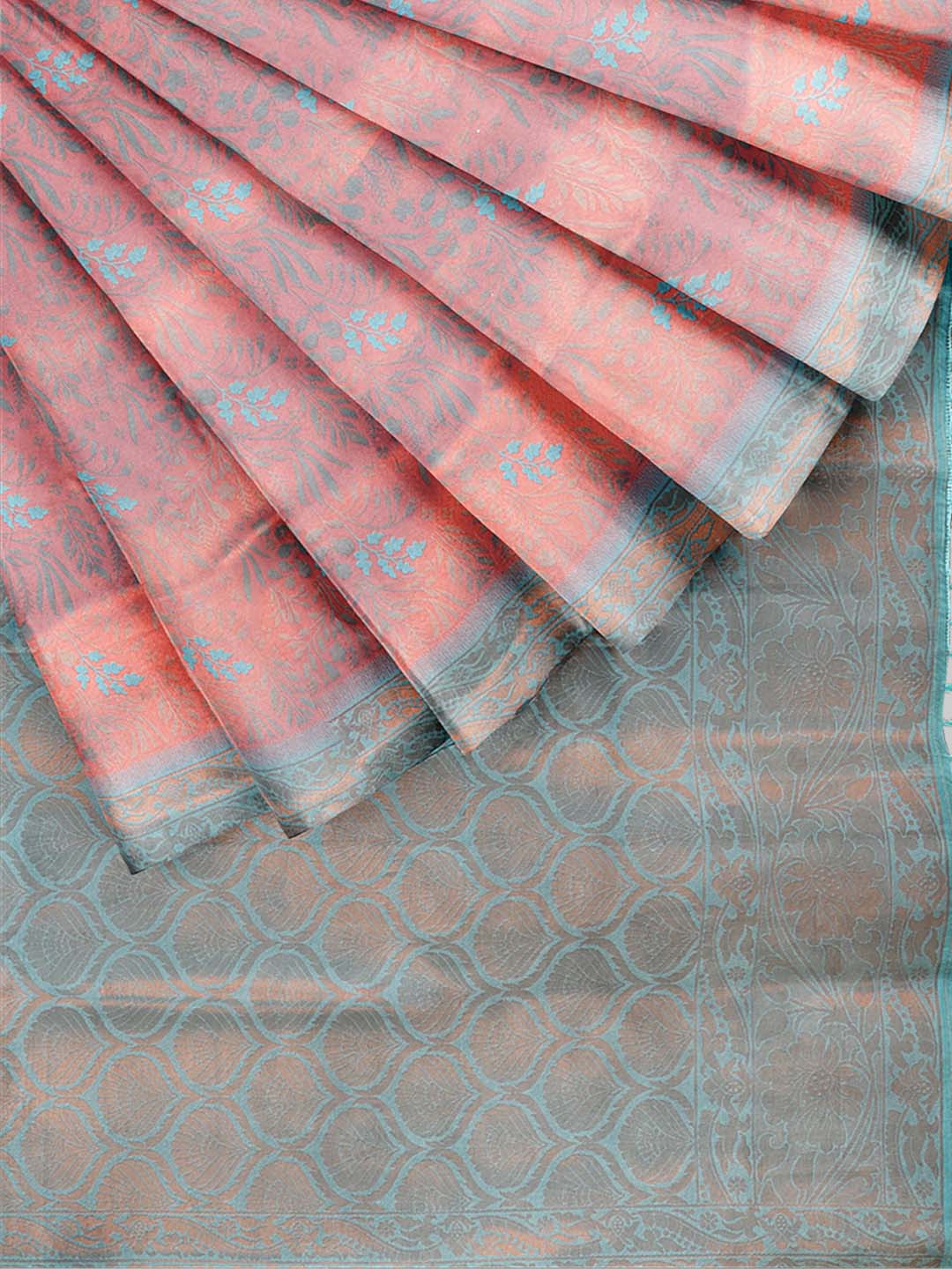 Women Peach with Green Art Silk Printed Saree ASS55