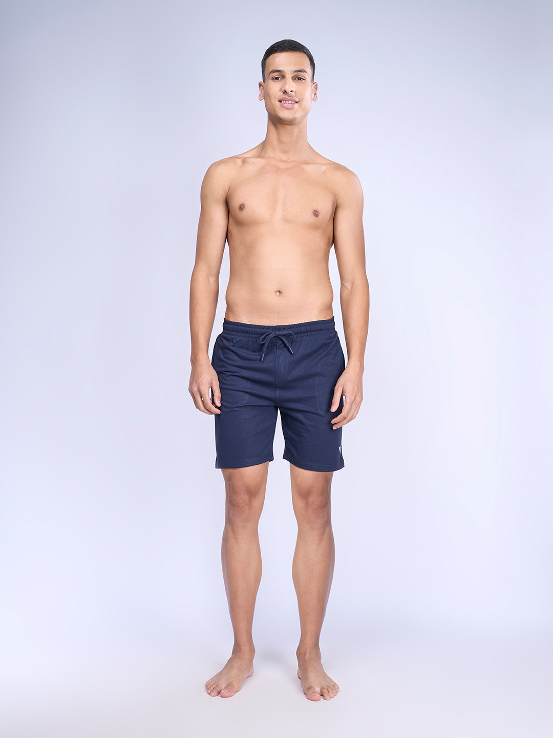 Men Cotton Rich Zipper Shorts Navy -ES2