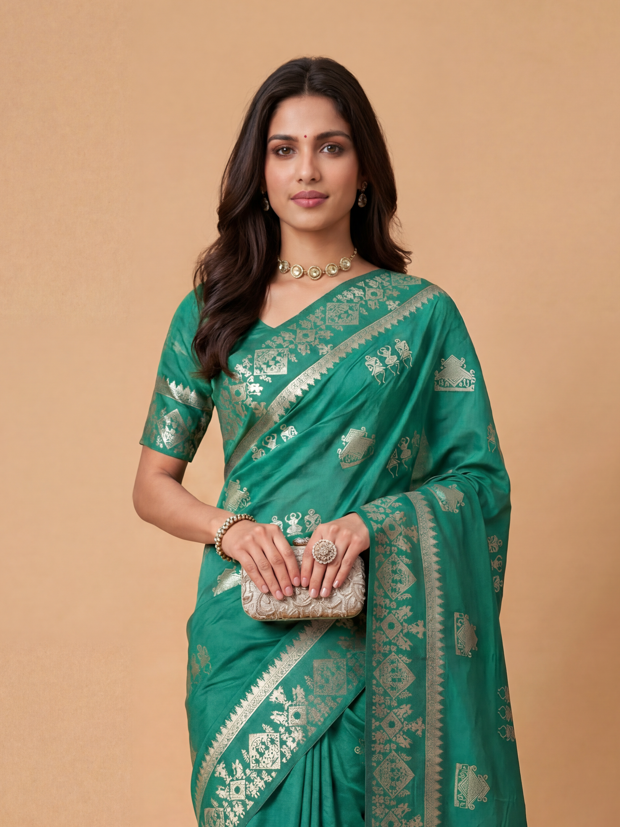 Women Semi Raw Silk Green Saree SRS116