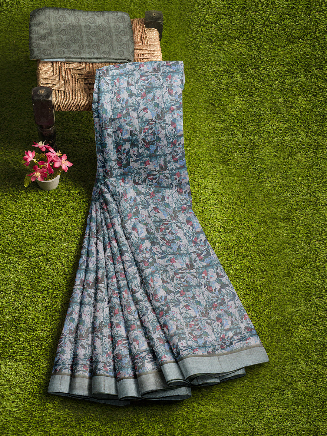 Women Light Green Semi Linen Saree SL225