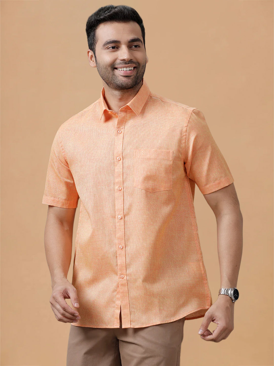 Cotton Rich Reddish Orange Regular Fit Shirt T3 CV14