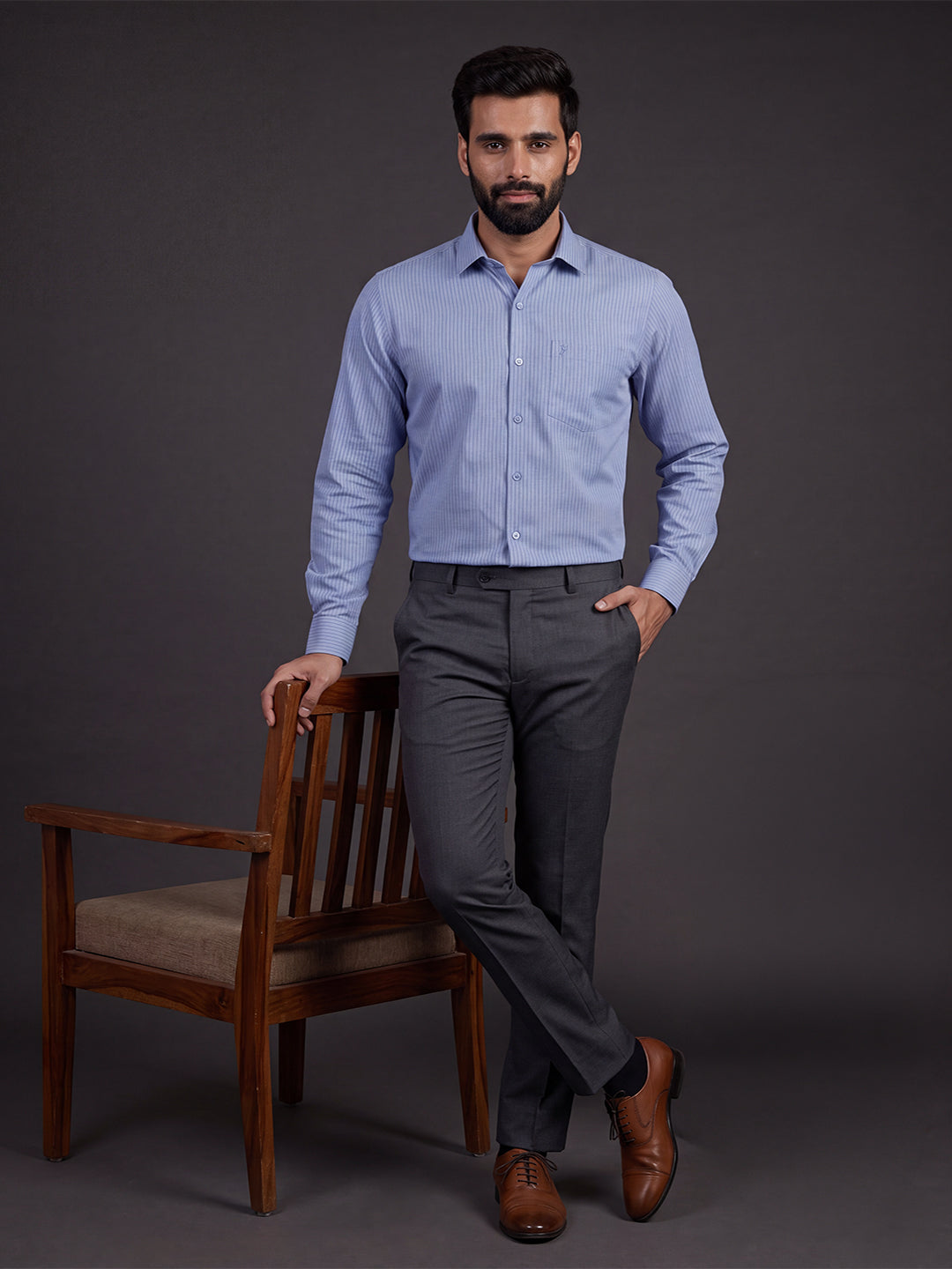 Prima Club Premium Cotton Dobby Light Blue Stripes Regular Fit Shirt SRAY1