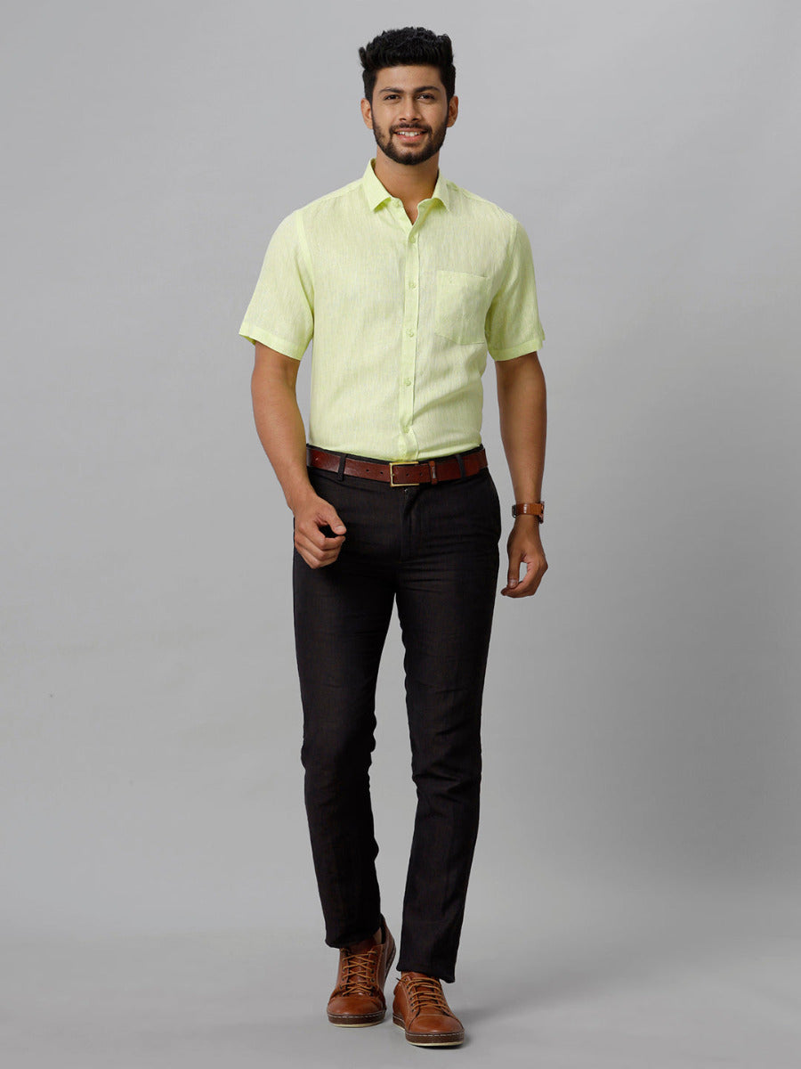 Mens Pure Linen Light Green Smart Fit Half Sleeves Shirt-Full view