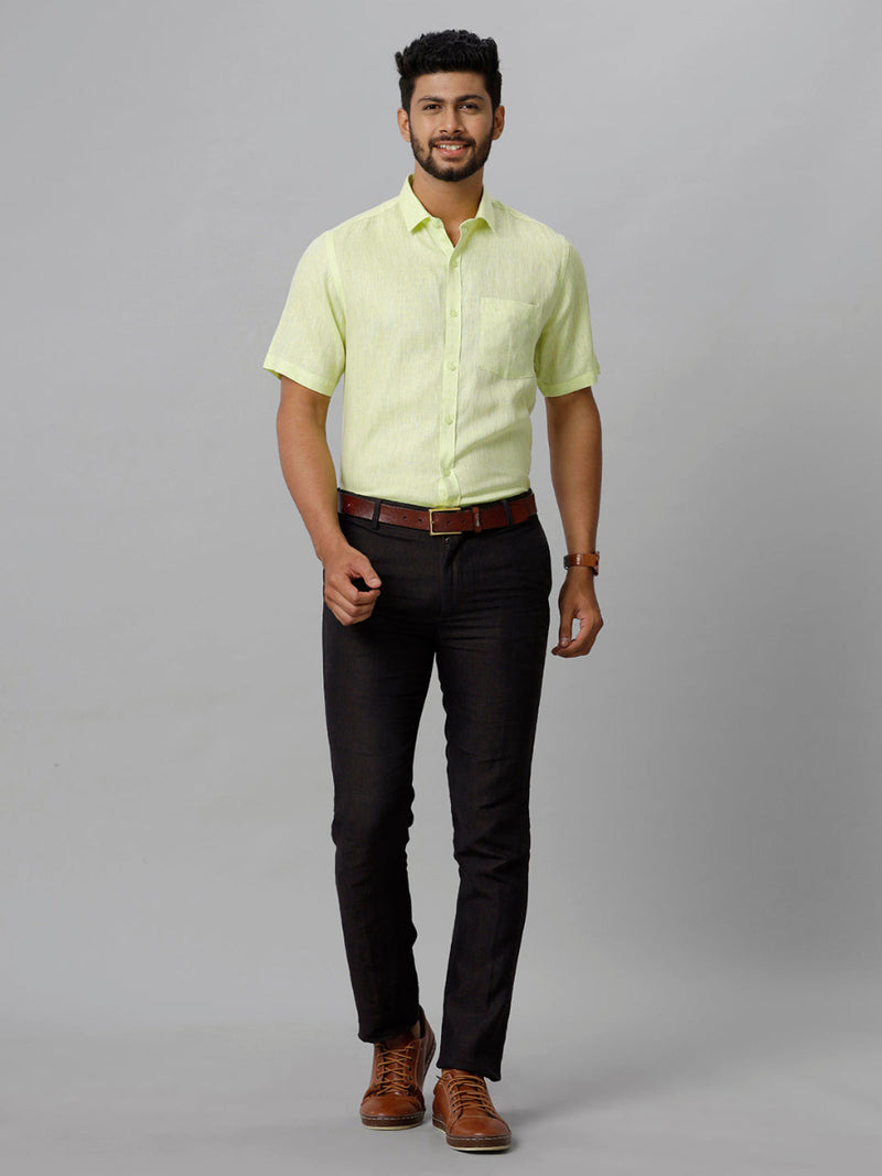 Mens Pure Linen Light Green Smart Fit Half Sleeves Shirt