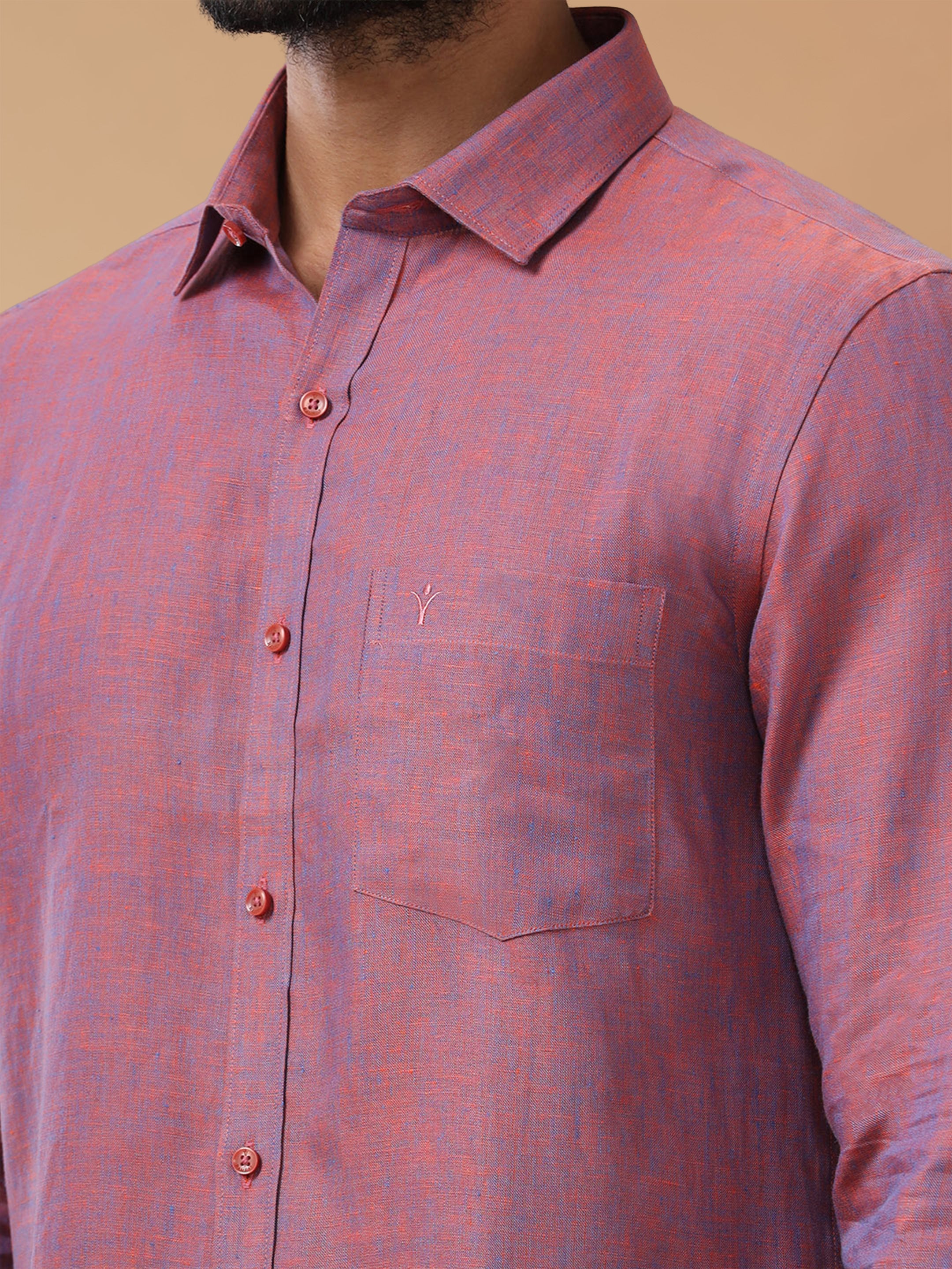 Pure Linen Blue Orange Smart Fit Shirt L75