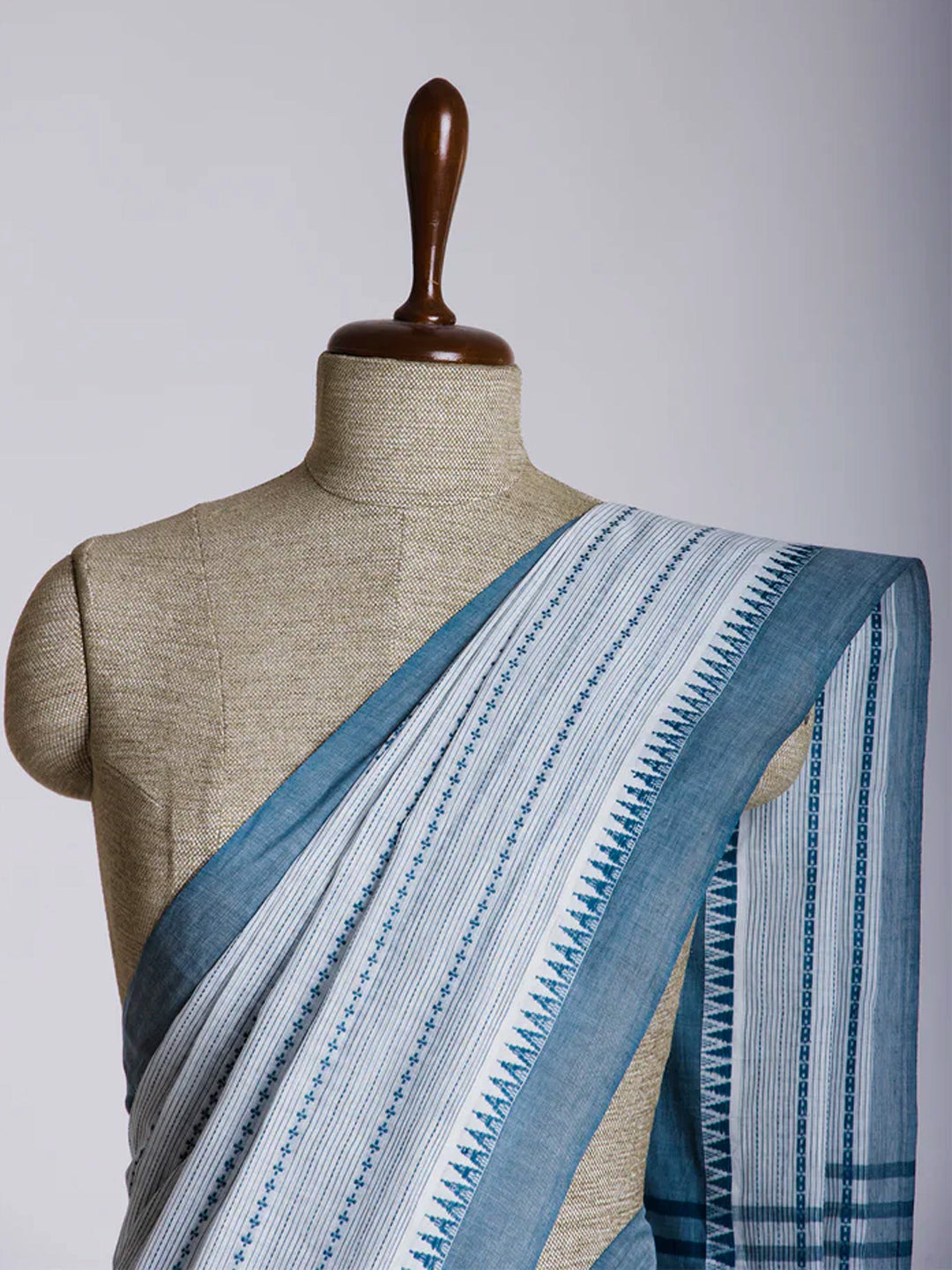 Womens Elegant Semi Cotton Off White with Blue Colour Embroidery Saree SCS60