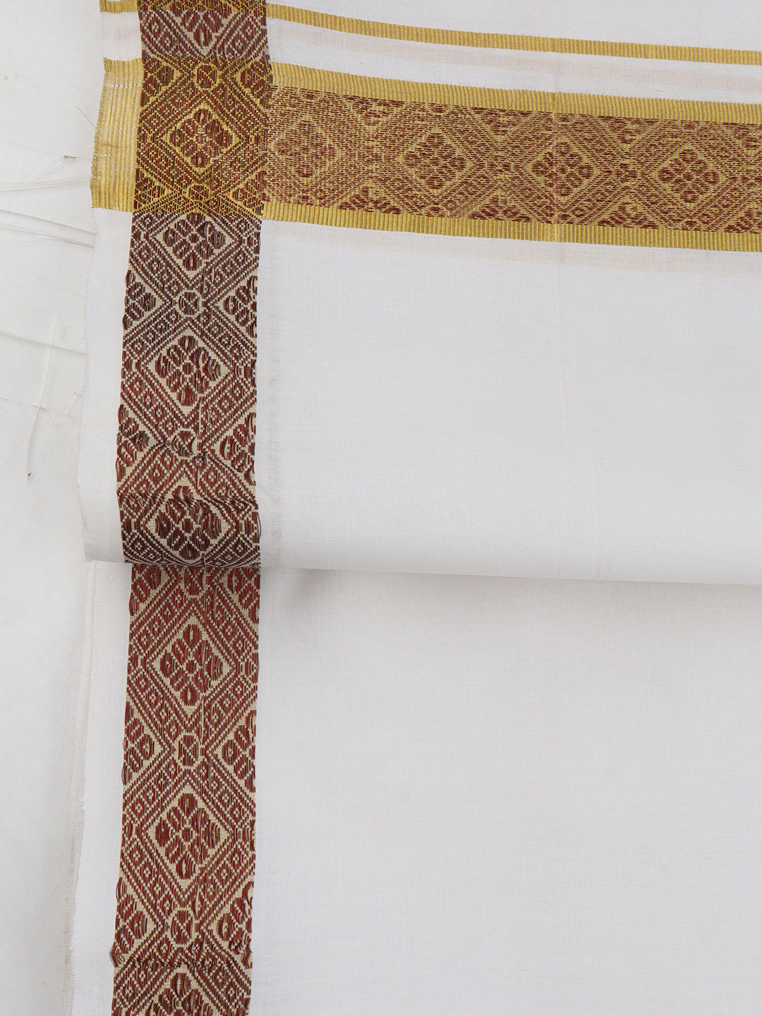 Mens Premium Handloom Dhoti Red with Gold Jari Border HLM14