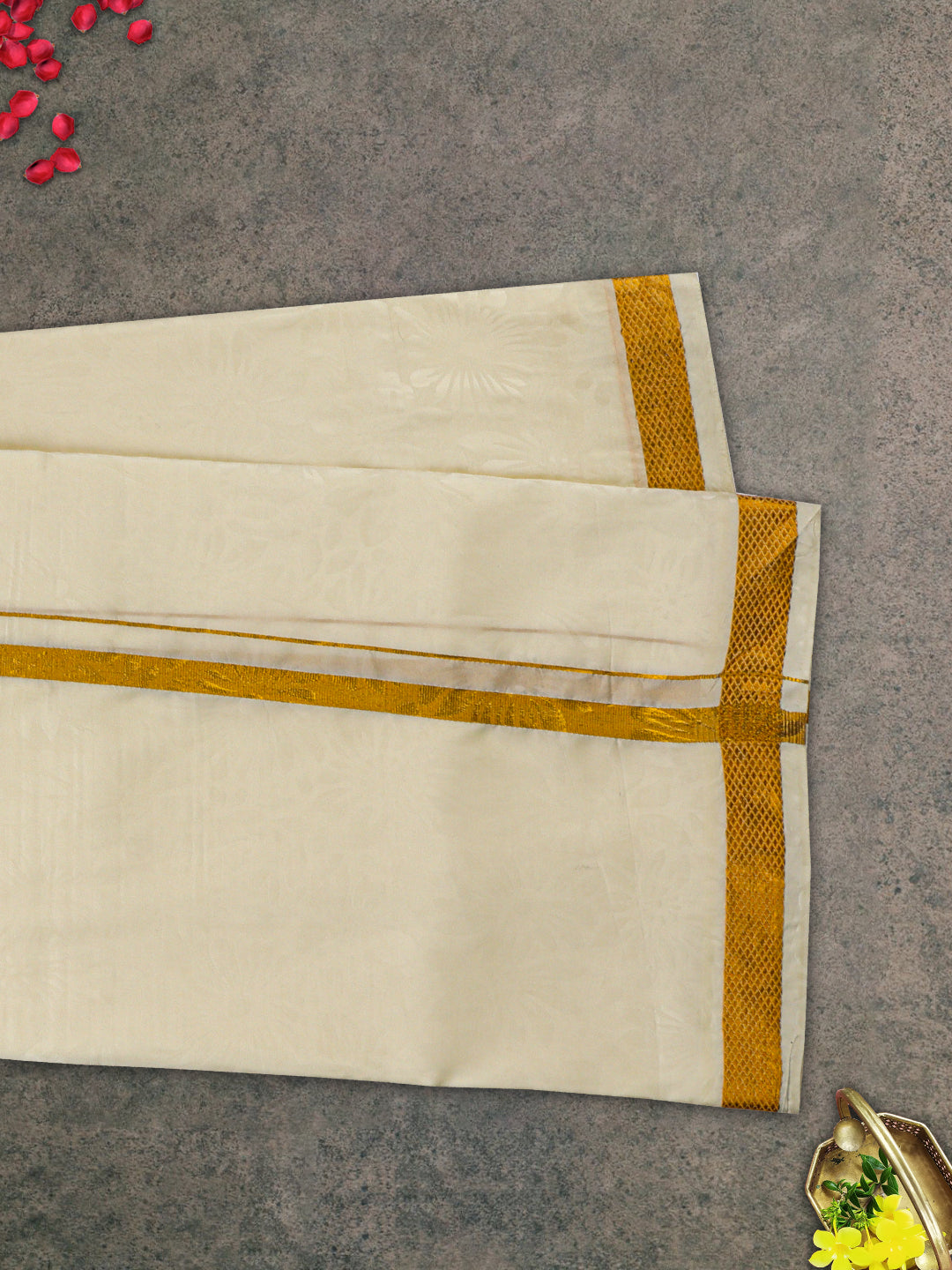 Mens Gold Border Double Dhoti Sets Ishwaryam Embose