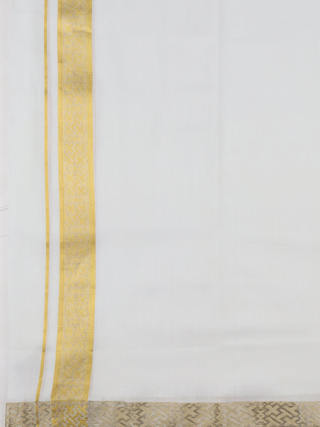 Mens Premium Handloom Dhoti Gold & Silver Jari Border HLM10