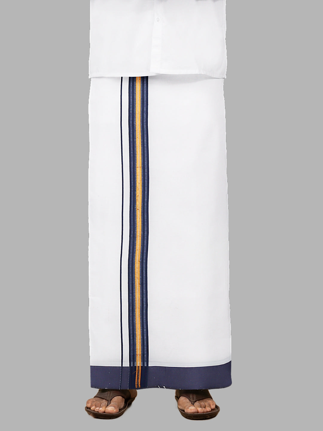 Men Navy Fancy Jari Border Single Layer Adjustable Pocket Dhoti GACJ34