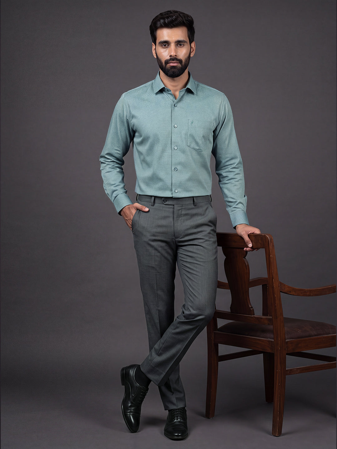 Prima Club Premium Cotton Dobby Teal Green Regular Fit Shirt SRBD2