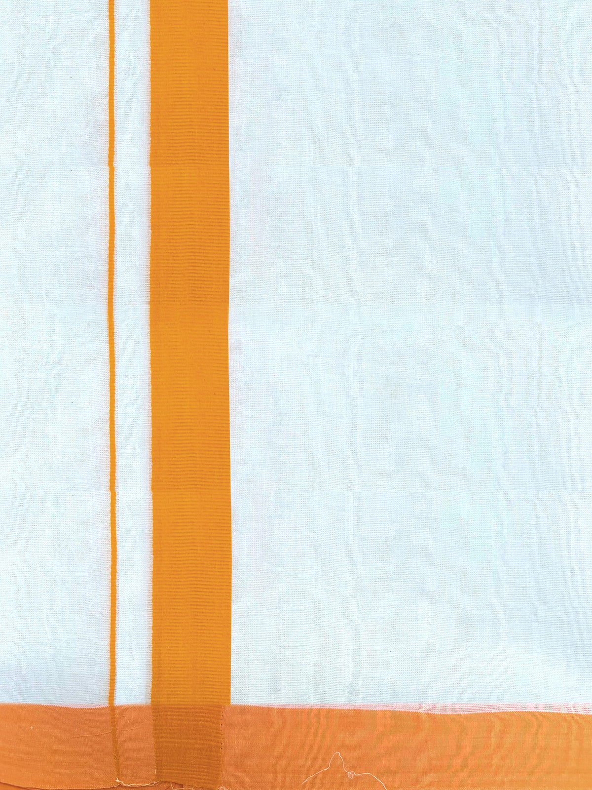 Double Layer 100% Cotton White Dhoti With Mustard Border - RS08