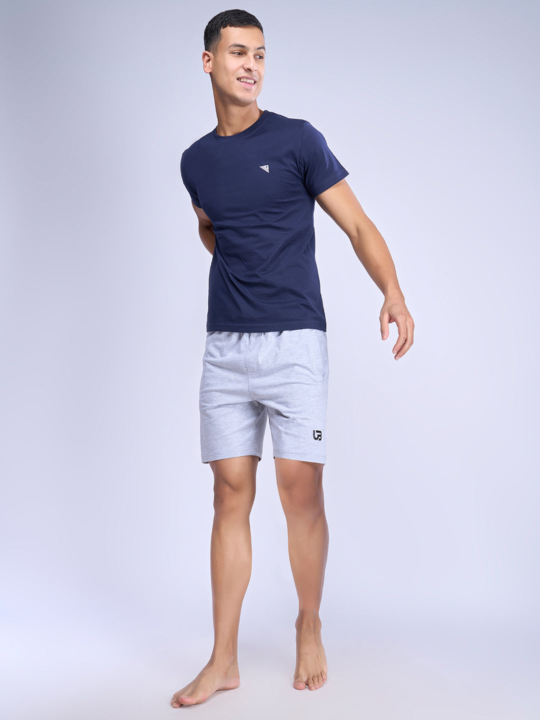 Men Grey Melange Combed Cotton Shorts