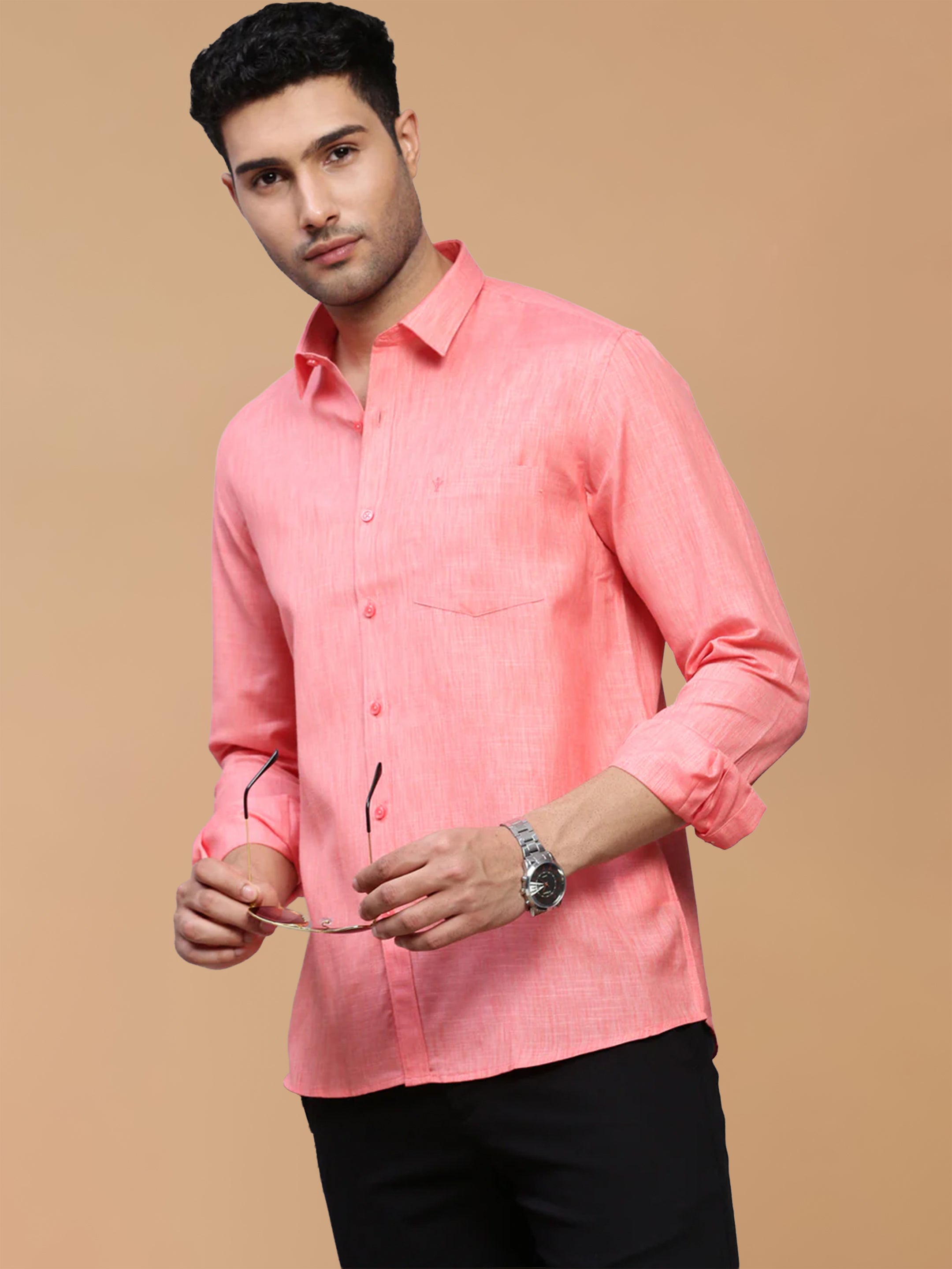 Cotton Rich Pinky Red Regular Fit Shirt T12 CK5