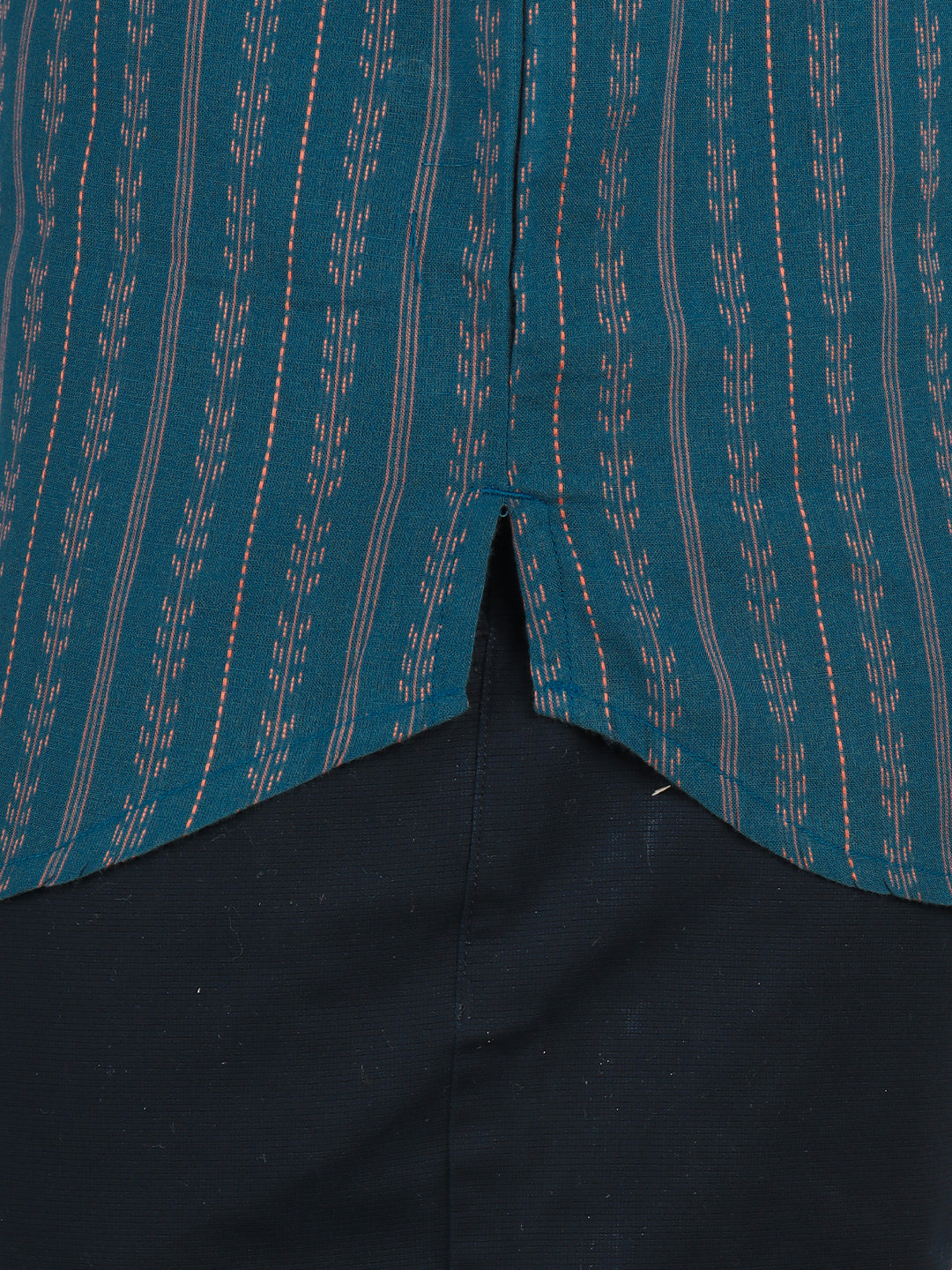 Men Cotton Short Length Self Design Pocket Kurta Peacock Blue RJ47