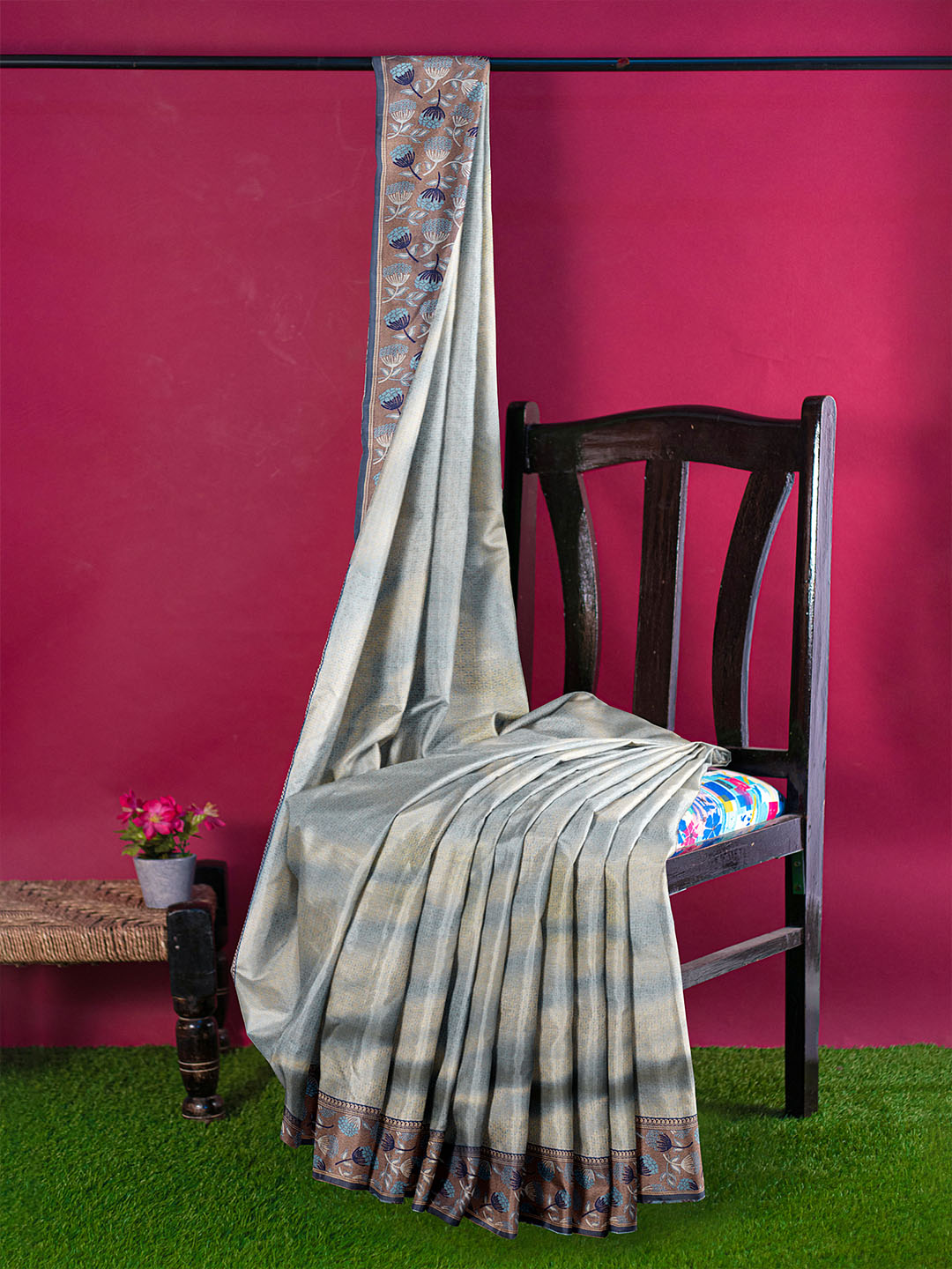 Women Cyan Blue Art Silk Printed Saree ASS76