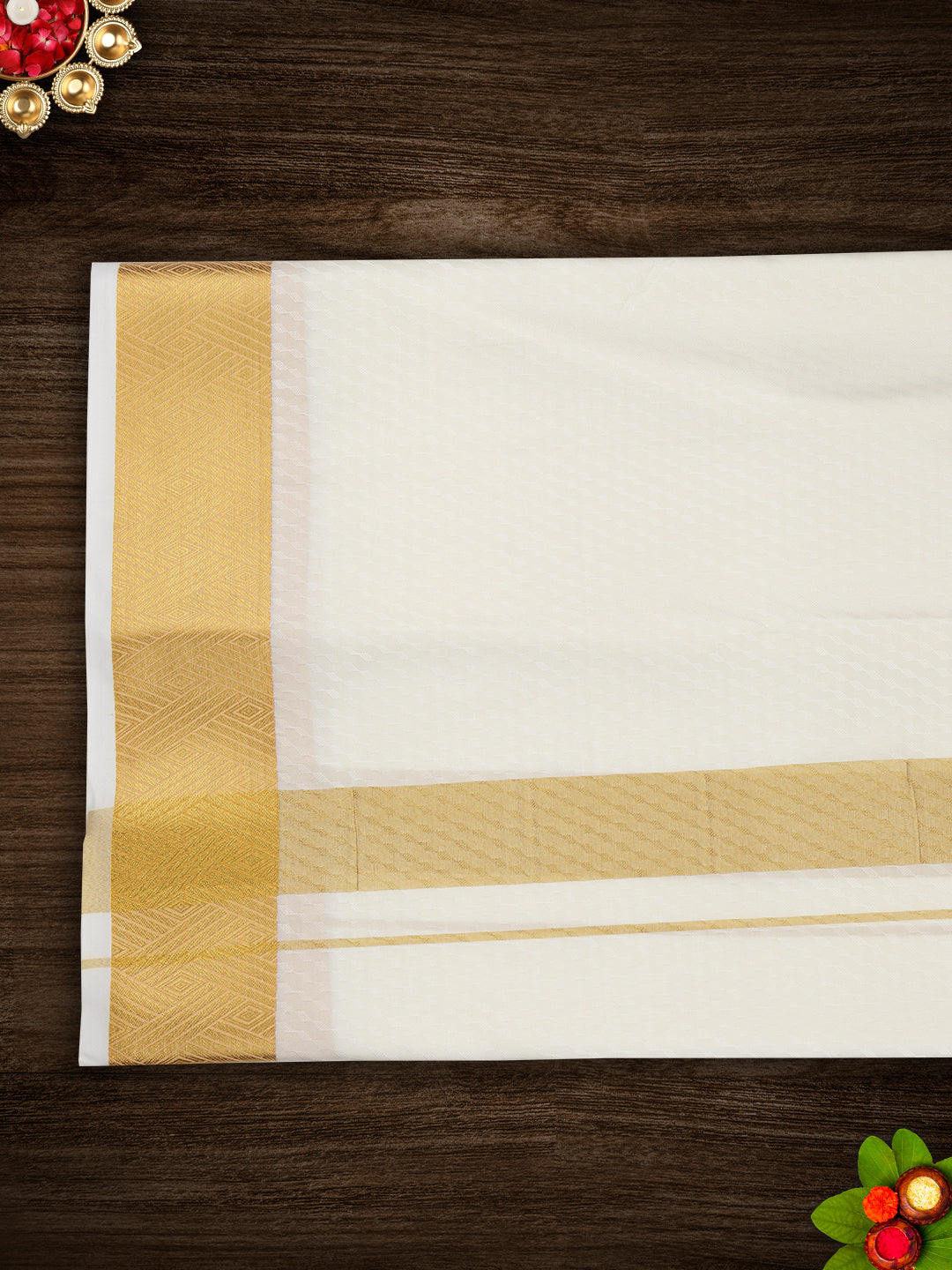 Mens Art Silk Zari Dhoti & Shirting Set Cream Mangalakara