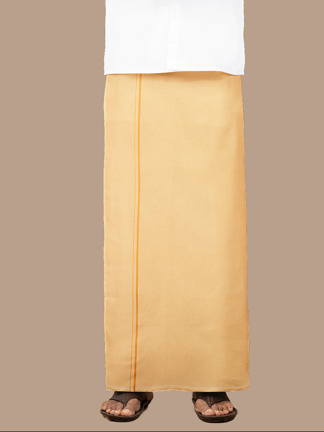 Men 100% Cotton Single Layer Light Kaavi Dhoti with Assorted Border Poojan SB