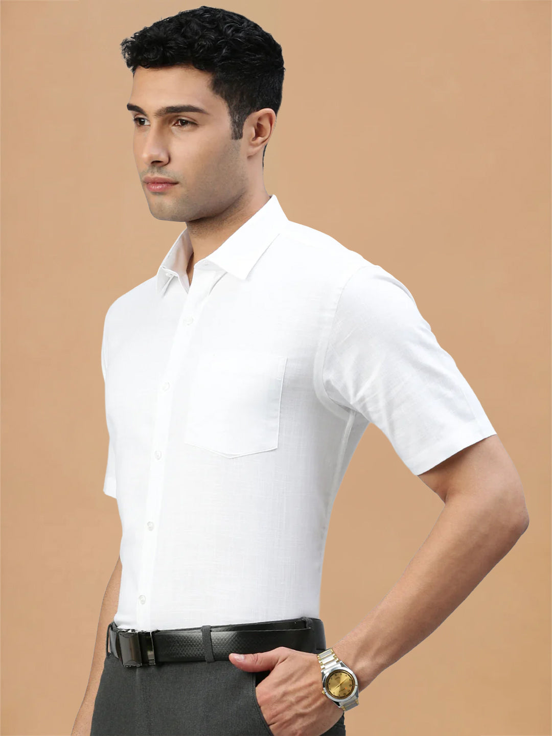 Self Design Twill Cotton White Shirt – Celebrity White