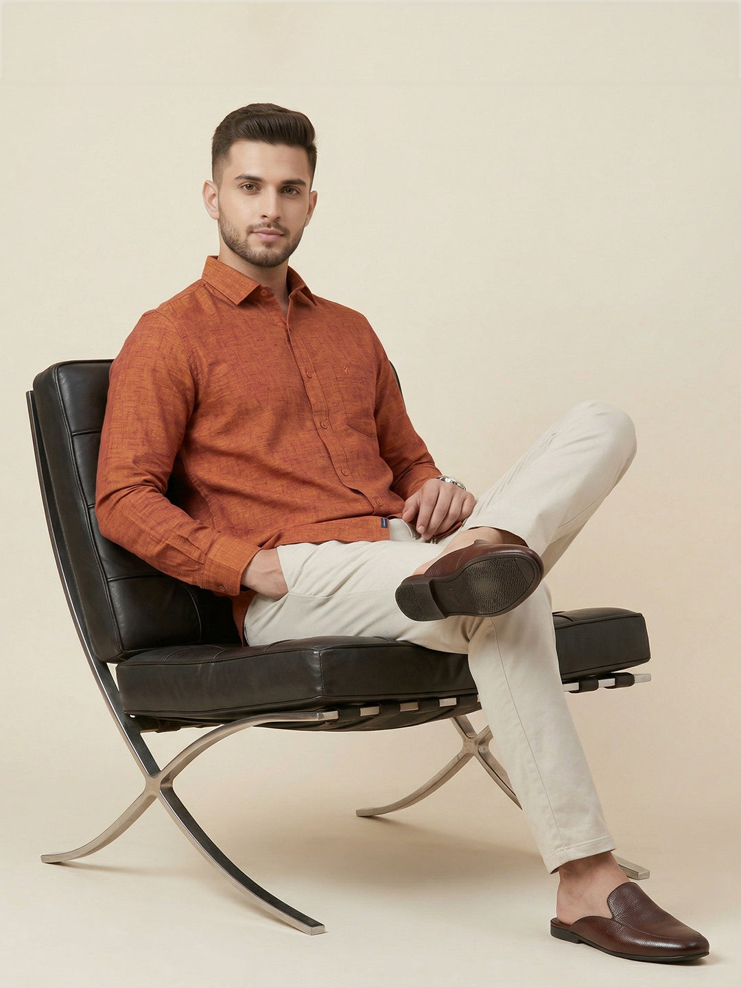 Men Pure Linen Blue Shirt L90