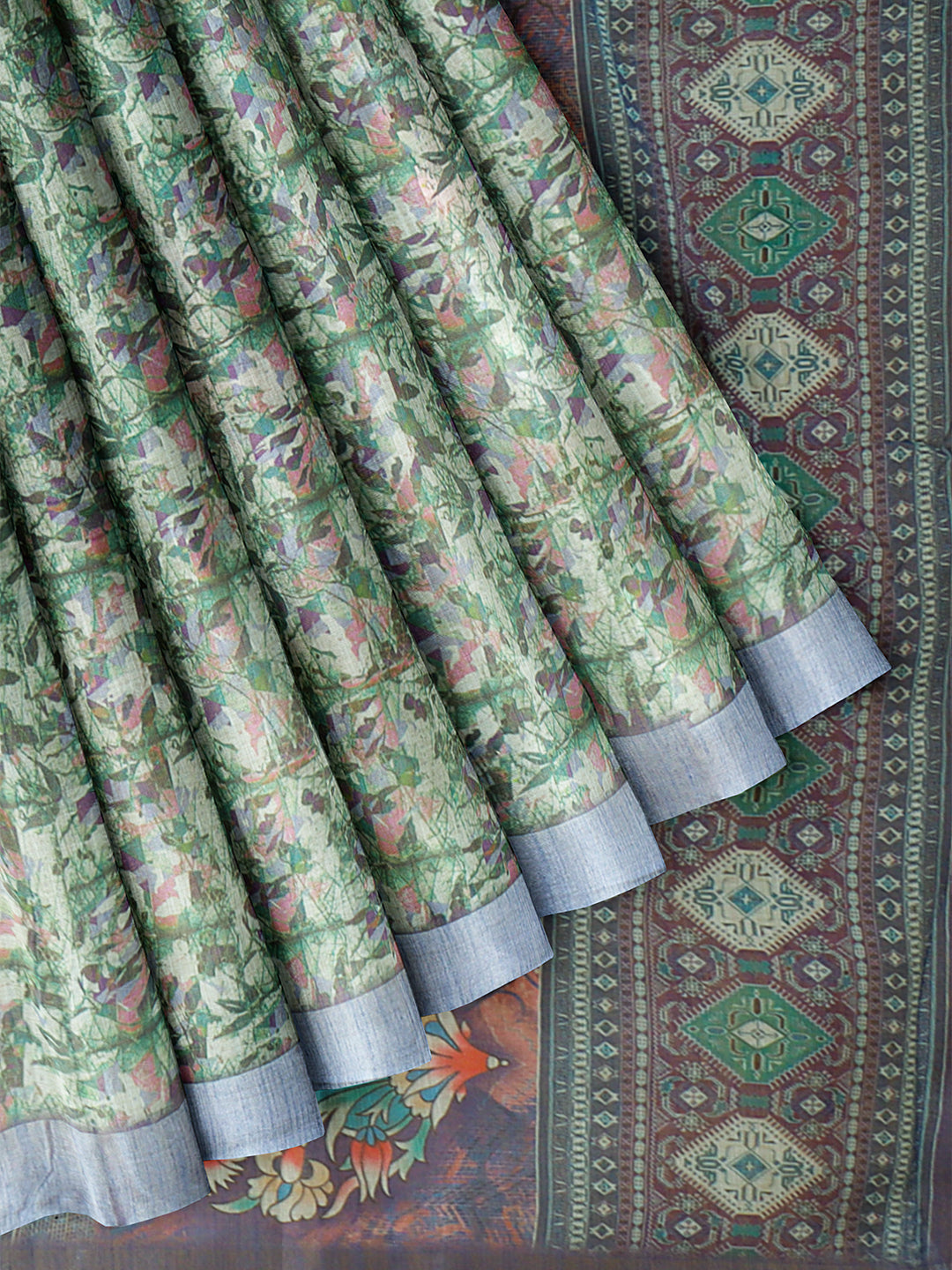 Women Green Semi Linen Saree SL227
