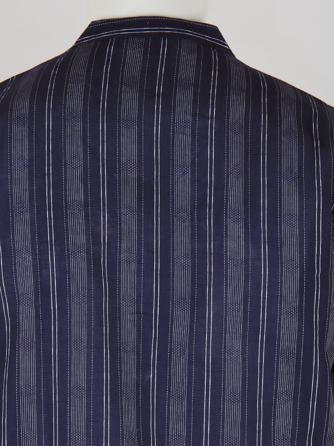 Men Cotton Short Length Striped Pocket Kurta Blue RJ03