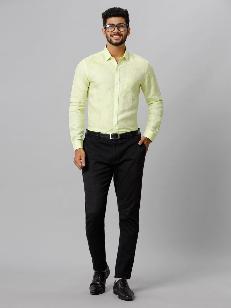 Mens Pure Linen Light Green Smart Fit Full Sleeves Shirt-full view