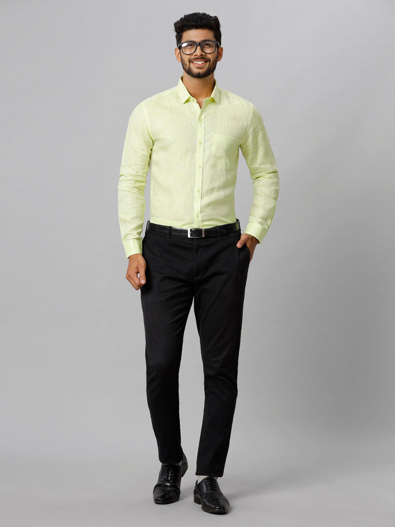 Mens Pure Linen Light Green Smart Fit Full Sleeves Shirt