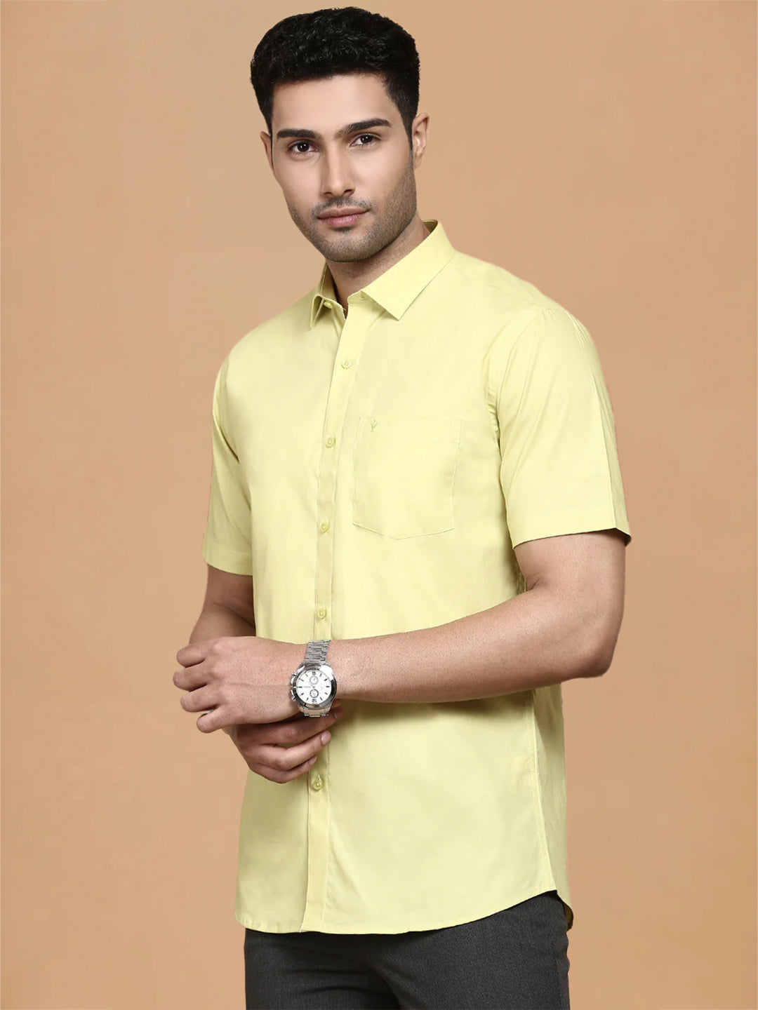 Cotton Spandex Yellow 2 Way Stretch Smart Fit Shirt LY3