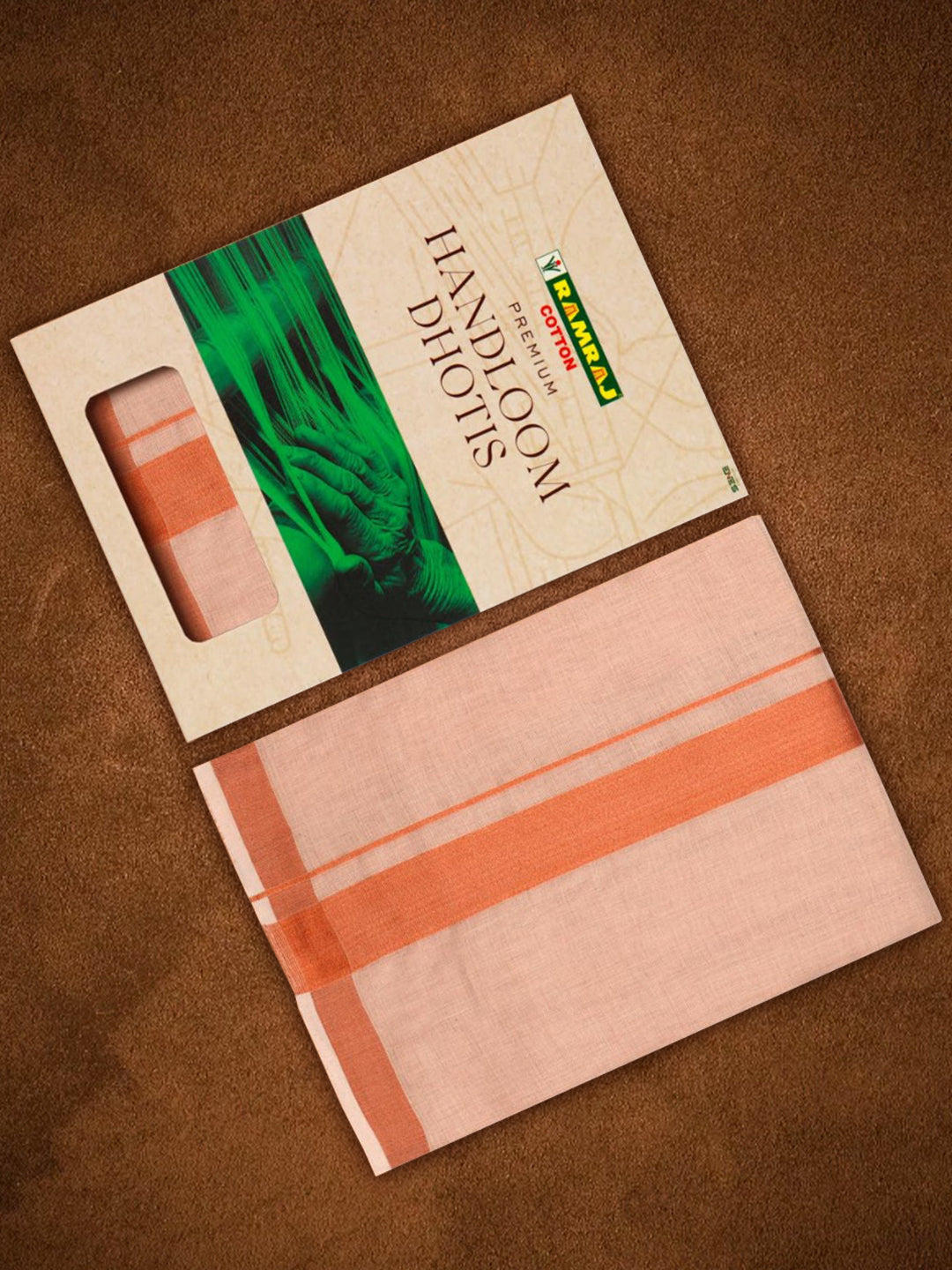 Mens Premium Handloom Tissue Double Dhoti with Copper Jari Border 110723